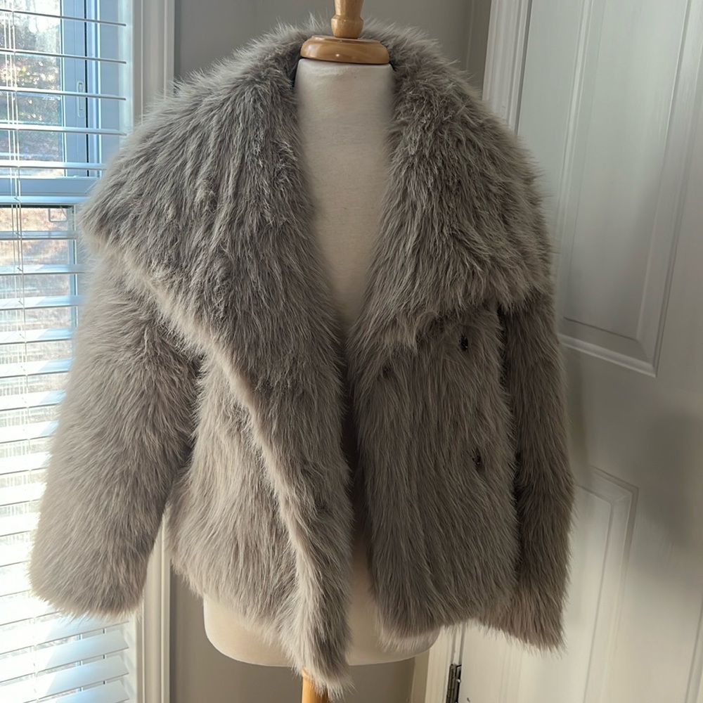 Women's Gray Faux Fur Jacket